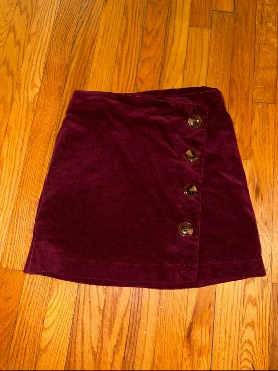 Altar'd State Burgundy Velvet Button-Front Mini Skirt - Picture 1 of 5
